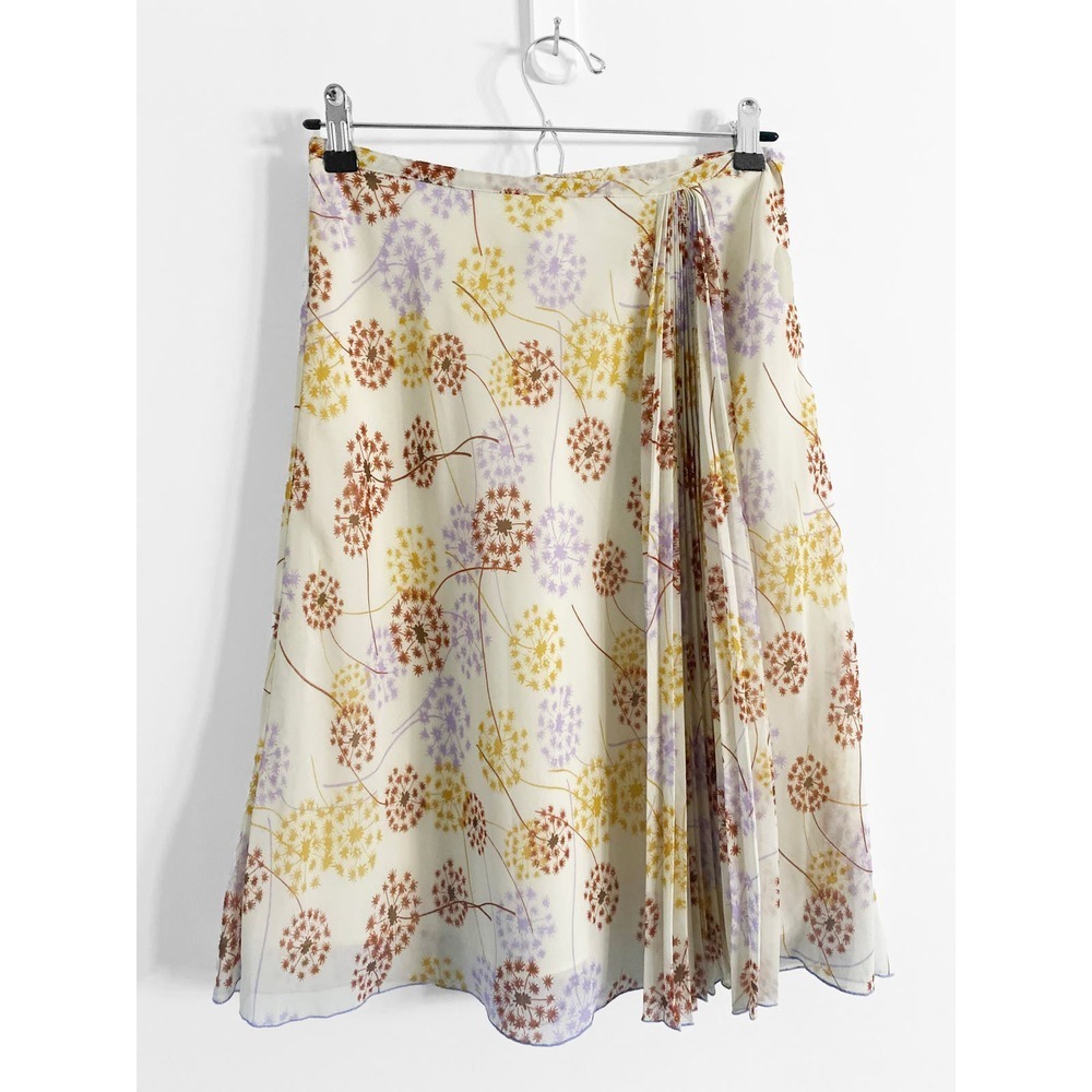 b+ab Women's Beige Floral Skirt Pleat Embellishment Hidden‎ Side Zipper Lined